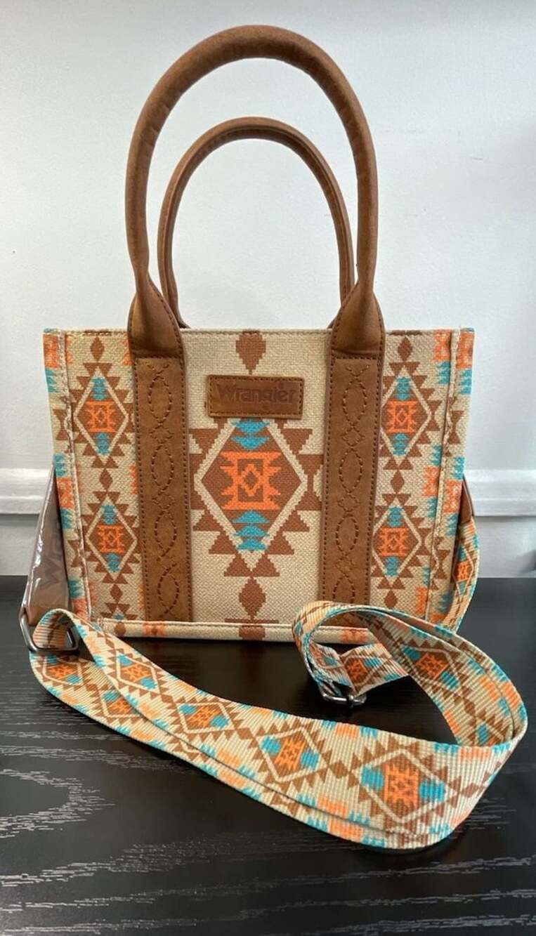 Wrangler Southwestern Aztec Print Canvas Small Tote Crossbody Bag